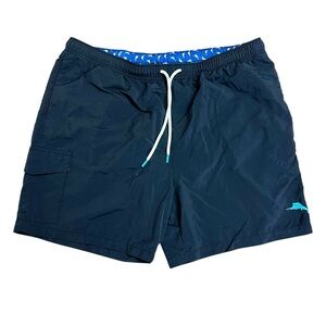 TOMMY BAHAMA Black Swim Shorts‎ Trunks Sz XL Cargo Pocket Vacation Board Fishing